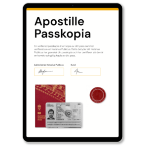 Apostille Passkopia av Notarius Publicus, med officiell Apostille-stämpel, som används vid utfärdande av Apostille på passkopia enligt internationell standard – tjänst tillgänglig via Apostille24.se.