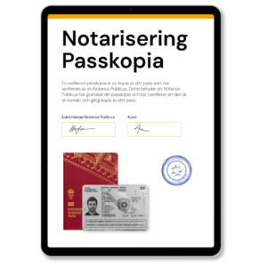 Notarisering av Passkopia av Notarius Publicus, med officiell stämpel, som används vid utfärdande av notarisering enligt internationell standard – tjänst tillgänglig via Apostille24.se.