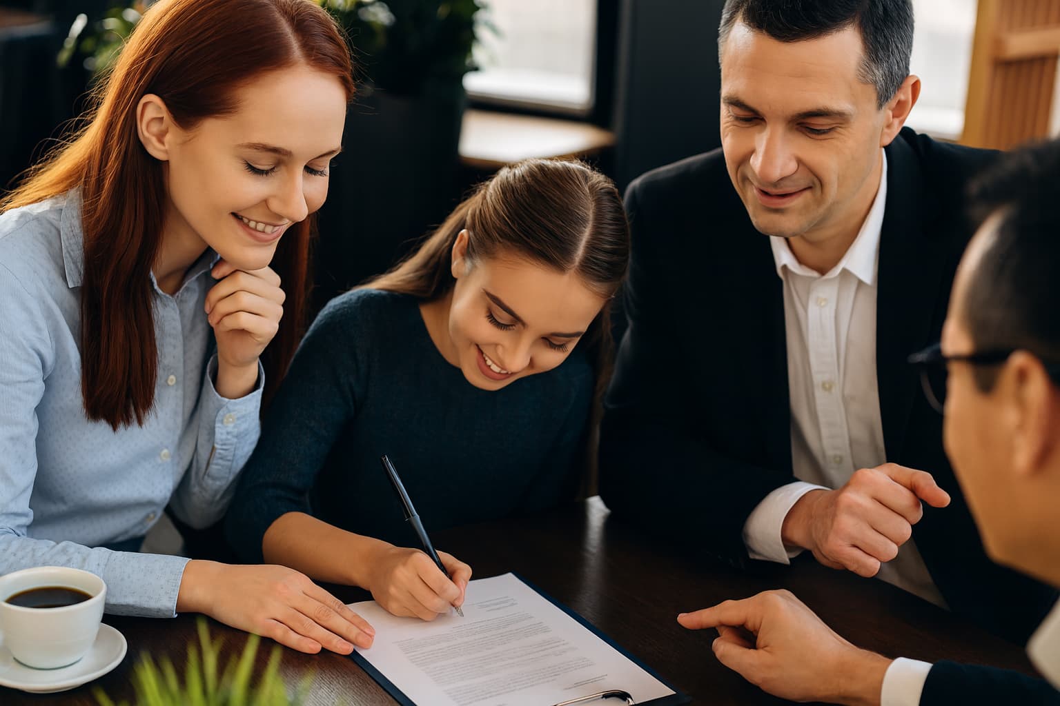 Familj undertecknar adoptionshandlingar tillsammans med Notarius Publicus – symbol för juridisk trygghet och dokumentverifiering vid adoption.